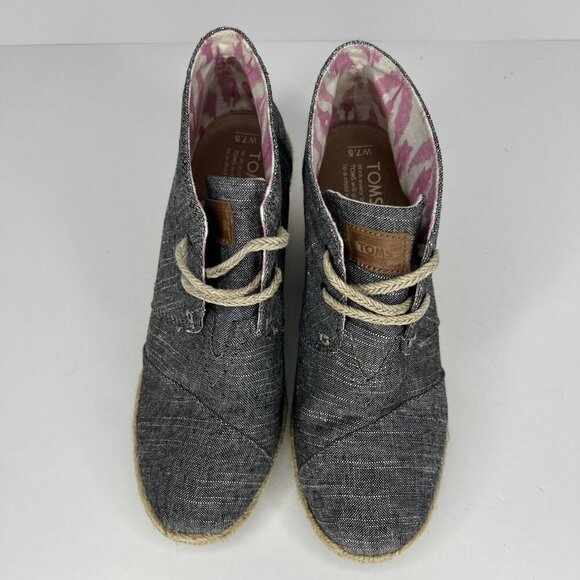 Toms Desert Wedge Ankle Boots Womens Size 7.5 Chambray Gray Espadrille Lace-Up - Picture 5 of 7